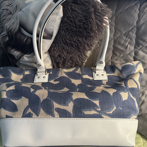 kate spade Navy Leaf Canvas Tote with White Trim - Picture 2 of 4